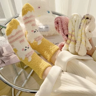 Kit 10 Pares/Meias De Lã Coral Cano Corto/Meia De Chão/Outono/Inverno/Estilo Reforçado/Quente Para Dormir em Oferta na Shopee