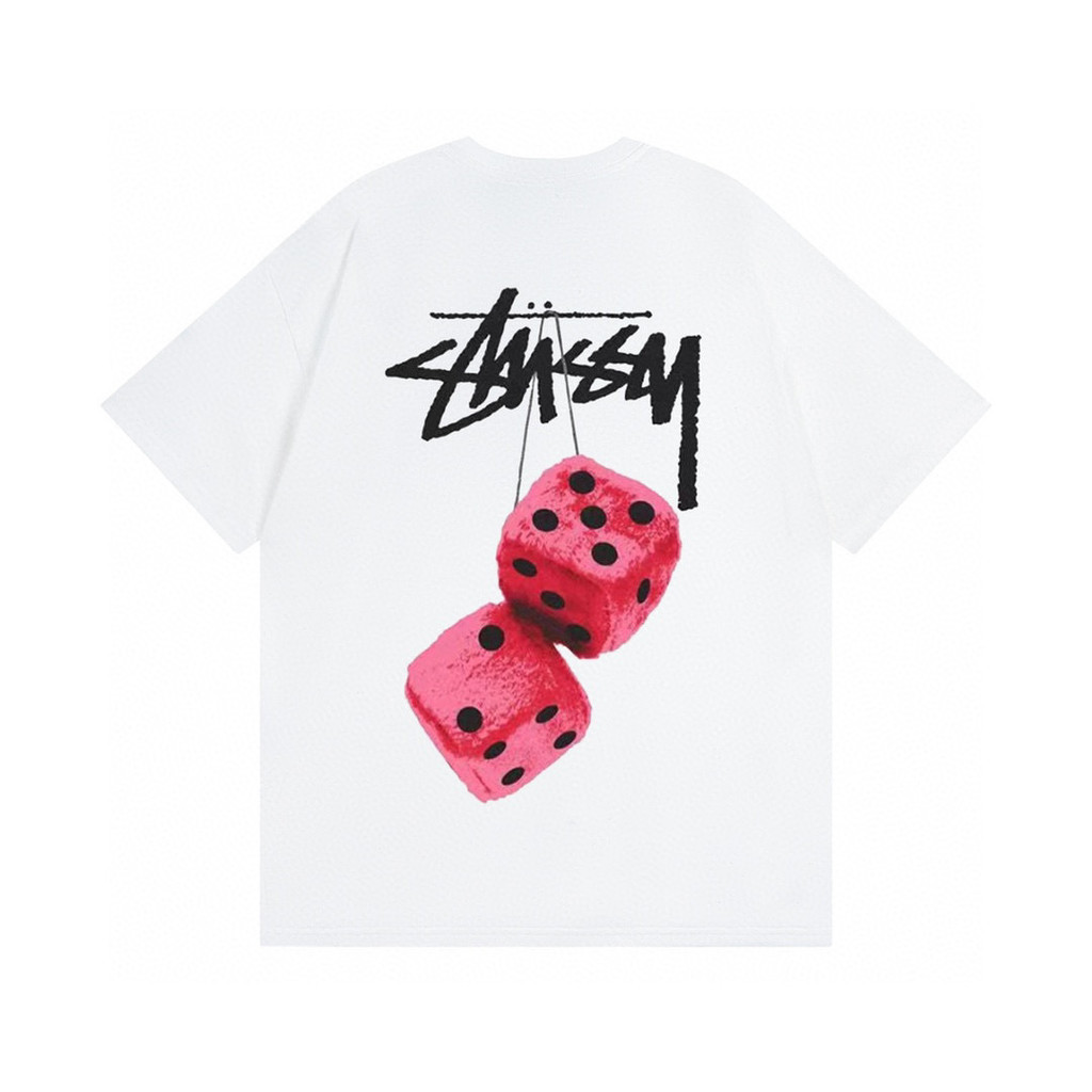 STUSSY Fashion Brand23New Short Sleeve Dice Dinosaur Letter Print Top Men and Women Same StyleTT-shirt