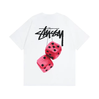 STUSSY Fashion Brand23New Short Sleeve Dice Dinosaur Letter Print Top Men and Women Same StyleTT-shirt