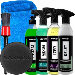 Kit Prizm Vonixx Tira Mancha Vidro Limpa Rodas Motor Vexus Descontaminante de Rodas Izer Limpador Delet Pincel Detalhame
