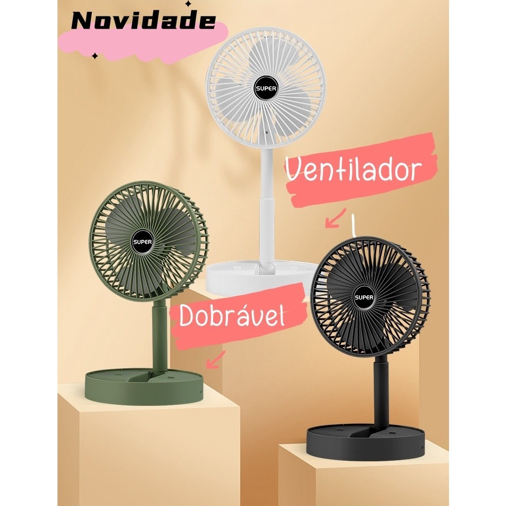Ventilador Dobrável Portátil Recarregável Bateria Silencioso Turbo C/3 Velocidades Para Escritório/Casa F3-1