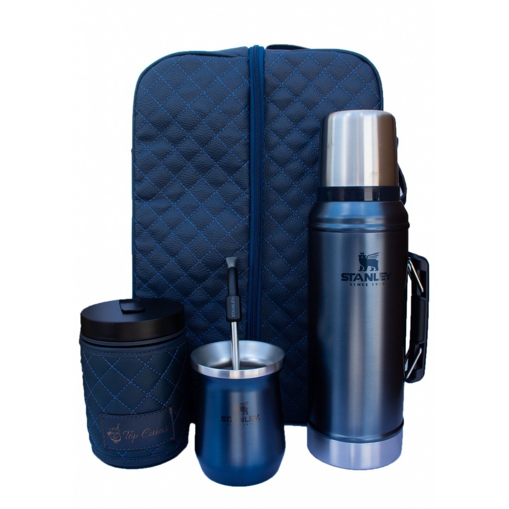 Kit chimarrão azul Mateira Bi- partida Couro Bomba bojo colher preta ...