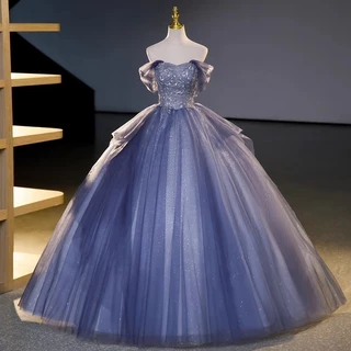 Gaze de cor euro-americana 2024 verão novo vestido de noite de ombro