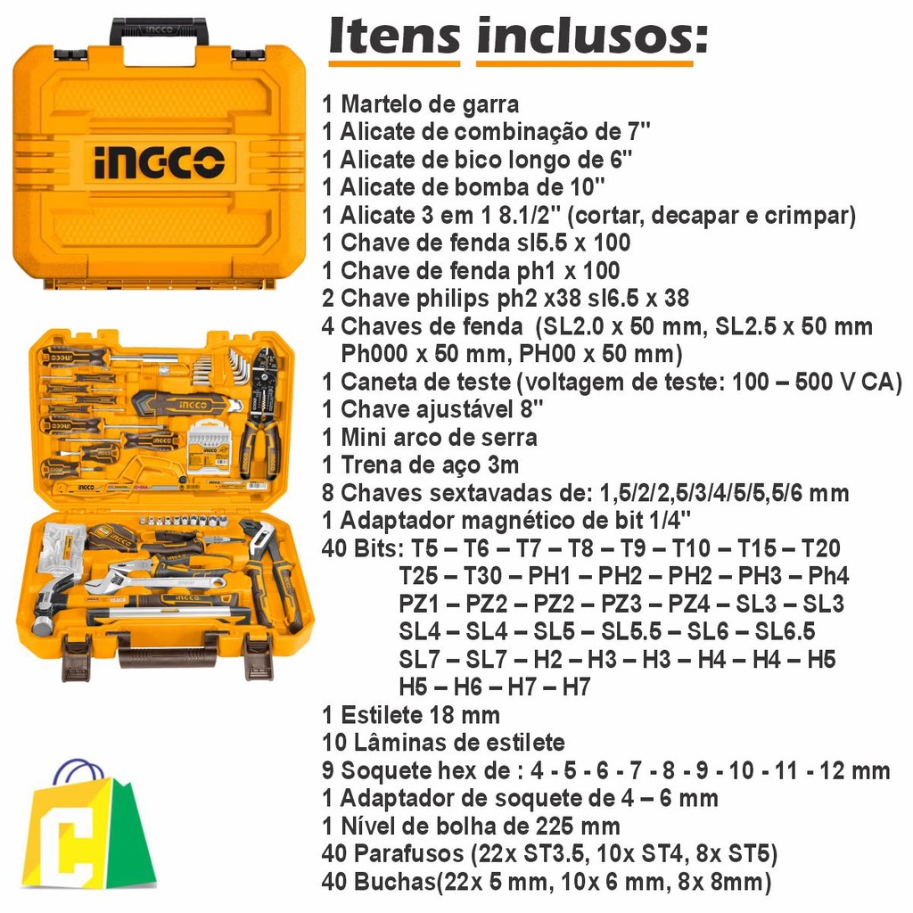 Maleta Conjunto de Ferramentas Ingco 88 Peças + 80 Componentes De