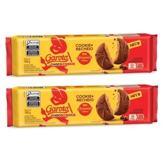 Kit 2 Biscoito Cookie Garoto Serenata De Amor 100g Recheio Sabor Castanha de Caju e Gotas Chocolate