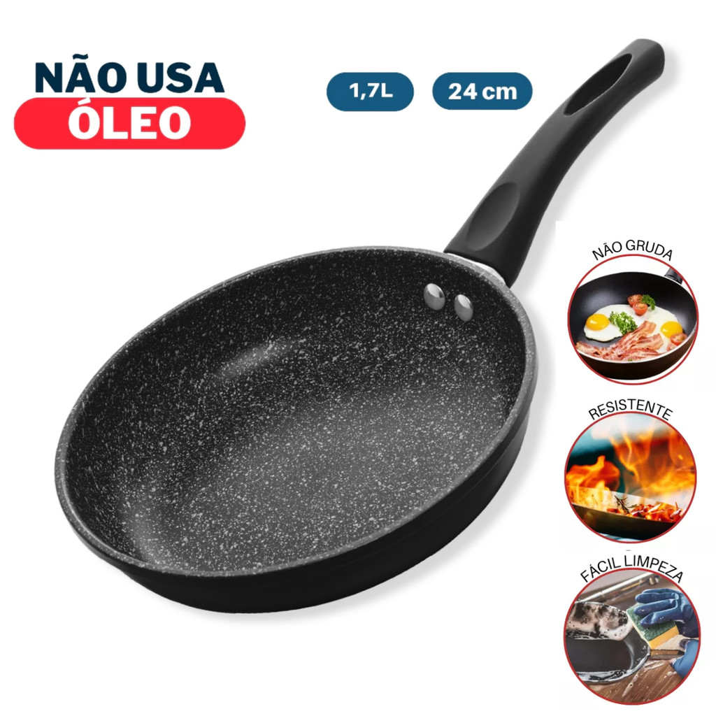 Frigideira de Indução Ceramica 24cm Frita Sem Óleo Cabo de Madeira Não ...