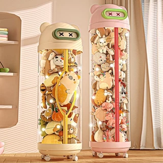 Balde De Armazenamento De Boneca De 30 Cm Com Tubo Transparente De Roda Universal Zíper Cesta Brinquedos De Pelúcia De G