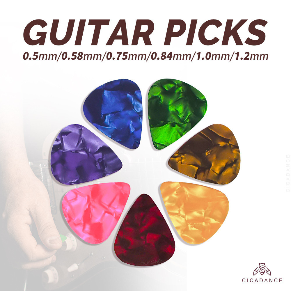 palhetas de guitarra Palheta para Violão Celluloid Várias Cores Espessuras Diferentes Acessórios De Tom Brilhante De Varredura Suave