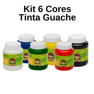 Kit 6 Tintas Guache Cores Variadas 250ml Piratininga