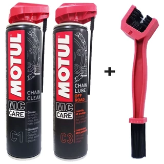 Kit Motul Limpeza e Lubrificação de Correntes Transmissão C1 C3 + Escova