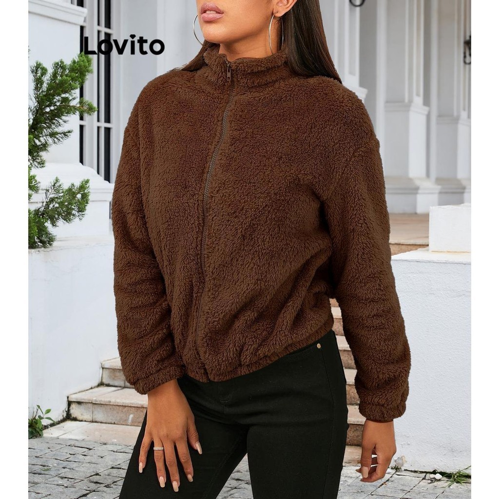 Lovito Casaco casual com zíper liso para mulheres LNL60023