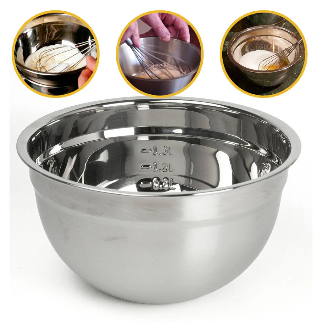 Tigela Mixing Bowl em Metal com Marcação 22/26/28 cm 3116 KE HOME