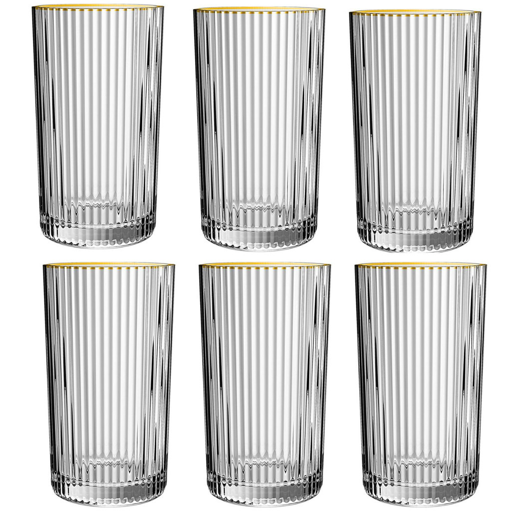 Jogo 6 Copos Altos 420ml Borda Dourada Graffiato Hauskraft