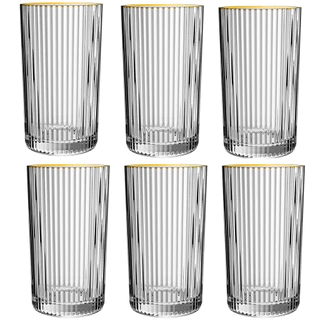 Jogo 6 Copos Altos 420ml Borda Dourada Graffiato Hauskraft