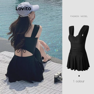 Lovito Peça única casual com cordão liso para mulheres LNA68197