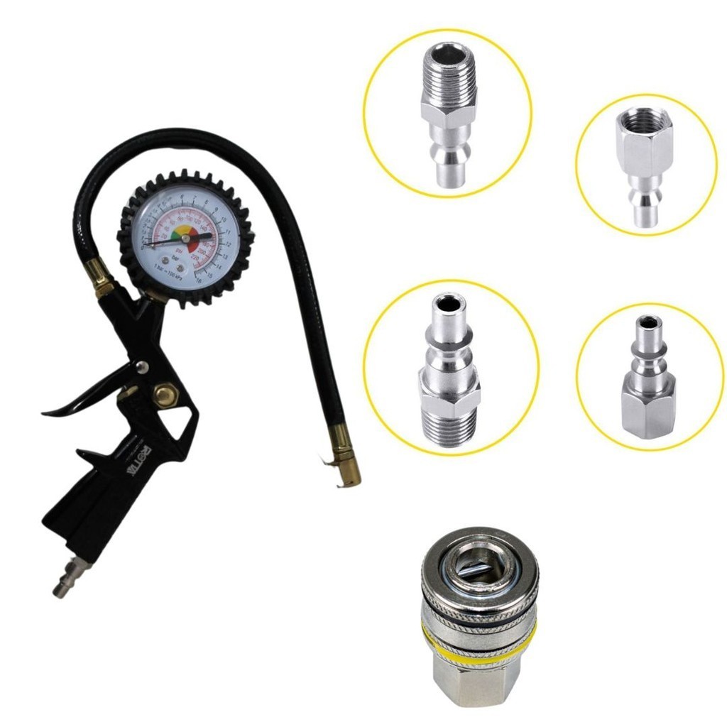 Kit Calibrador De Pneu Analógico Manômetro + Engates | Shopee Brasil