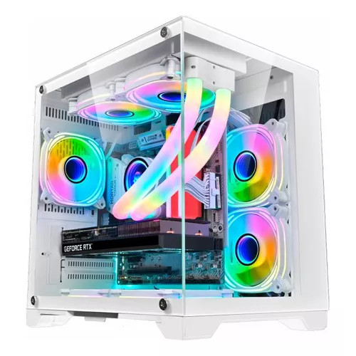Gabinete Gamer Branco GB1791 4 fans RGB Micro-Atx Em vidro