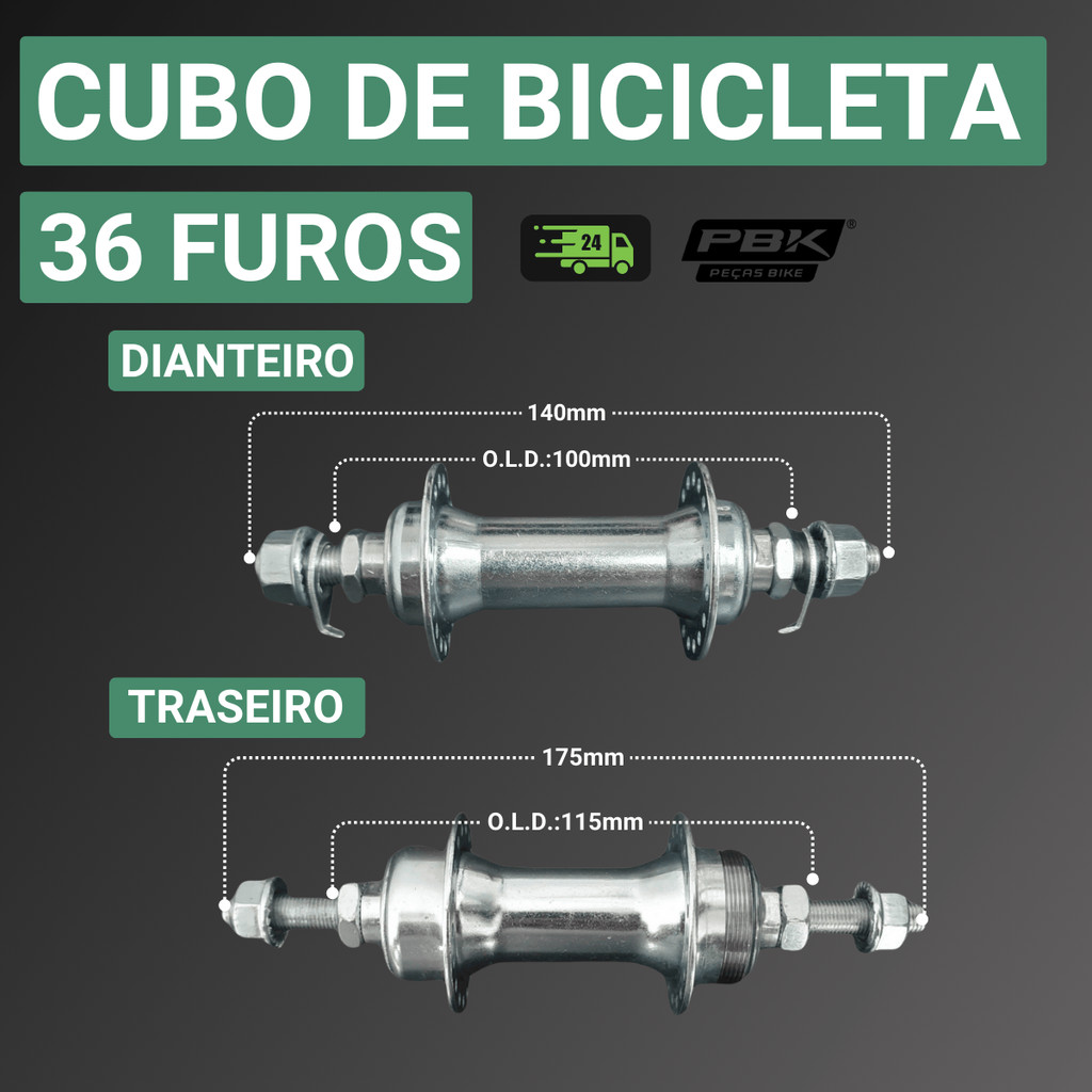 Par de Cubo Aro 26 175mm Cubo 36 Furos Cubo de Bicicleta Cubo de Rosca ...