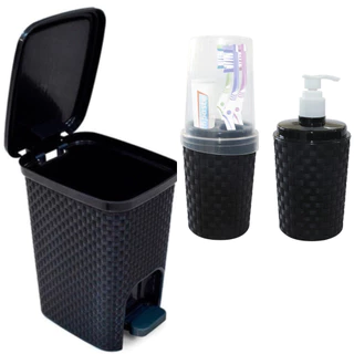 Kit Banheiro Com Lixeira 7 Litros Pedal , Porta Sabonete , Porta Escova de Dentes
