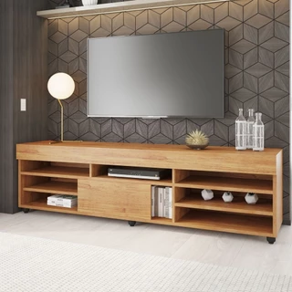 Rack para Sala de Estar para TV até 55 Polegadas 1 Porta com Pés Cedro 
