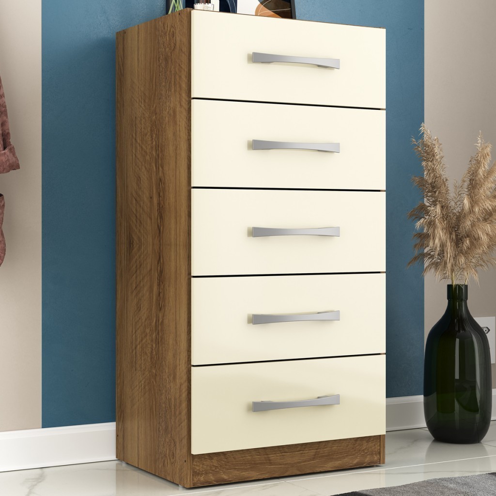 Cômoda 5 Gavetas Savana Nature/Off White - Pnr Móveis