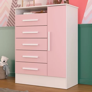 Cômoda Infantil Diversão 1 Porta 5 Gavetas