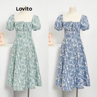 Lovito Festa Vestido com Detalhe de Babados Plissados e Amarração Simples para Mulheres L77ED275(Multicolorido)