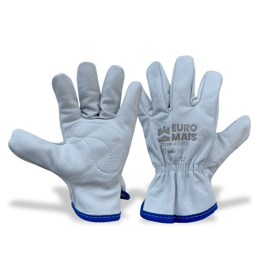 Luva Vaqueta Petroleira Cano Curto com CA Trabalhos Pesados Reforçada Tamanhos