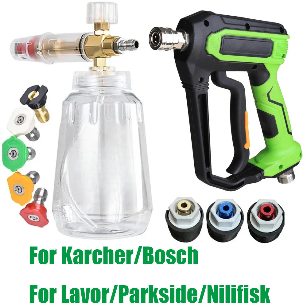 1L Lança De Espuma De Limpeza De Pistola De Água De Lavagem De Automóveis Neve 1/4 " Bicos De Liberação Rápida Para Parkside Karcher Daewoo Lavor
