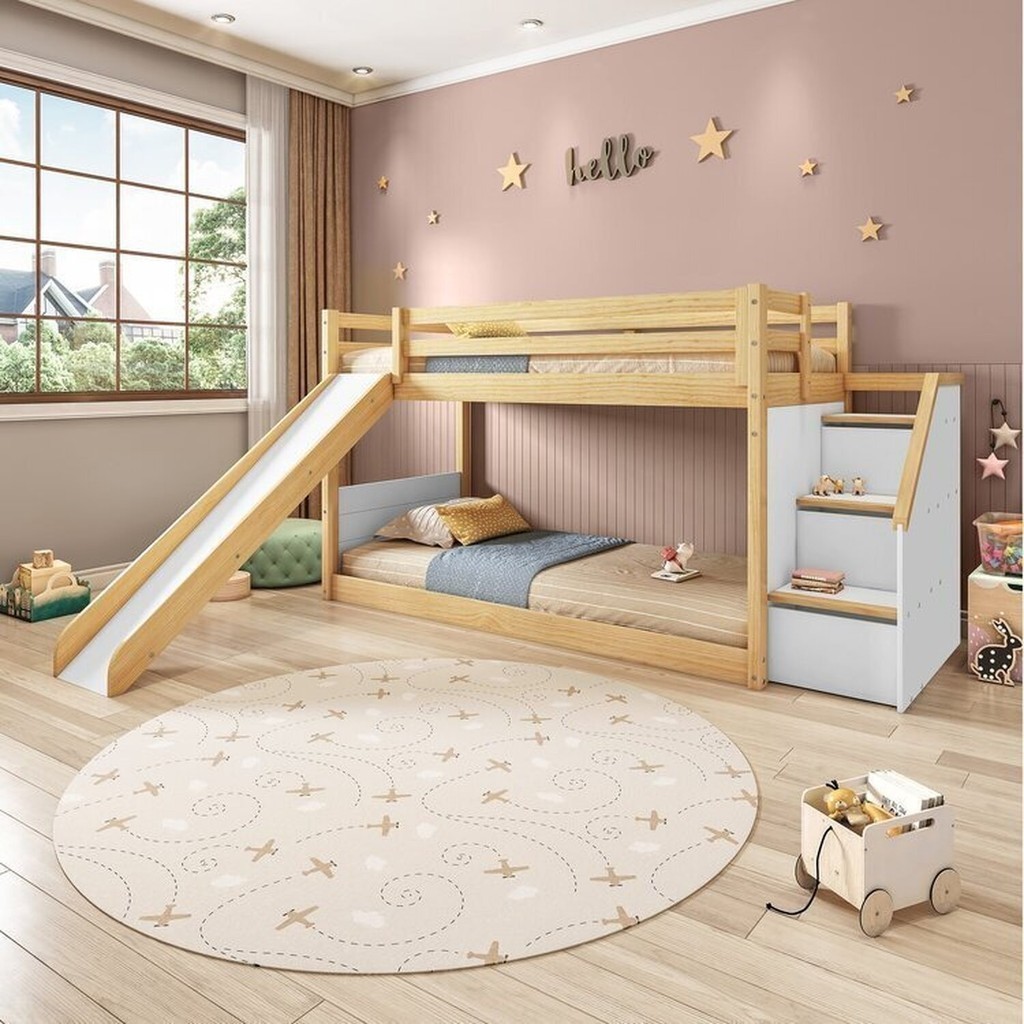 Beliche Infantil Montessoriana Garden com Escada Lateral Grade Proteção ...