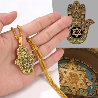 U7 Aço Inoxidável Fatima Hamsa Pingente De Olho Egípcio Colar Estrela De David Sucesso E Proteção Jóias Da Sorte