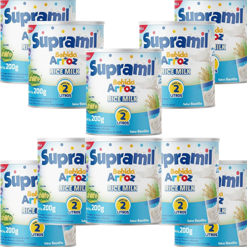 KIT 10 SUPRAMIL BEBIDA DE ARROZ RICE MILK 200GM RENDE 2 LITROS UNILIFE ...