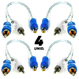 Kit 4 Cabos Rca Y Injetado 1F 2M Dupla Blindagem 4mm Svart