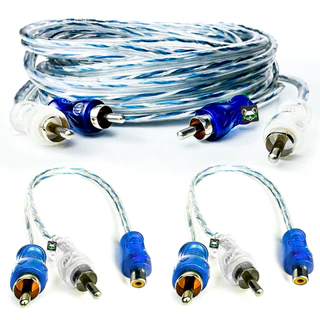 Kit Cabo Rca Injetado 5 Metros Dupla Blindagem 4mm + 2 RCA Y