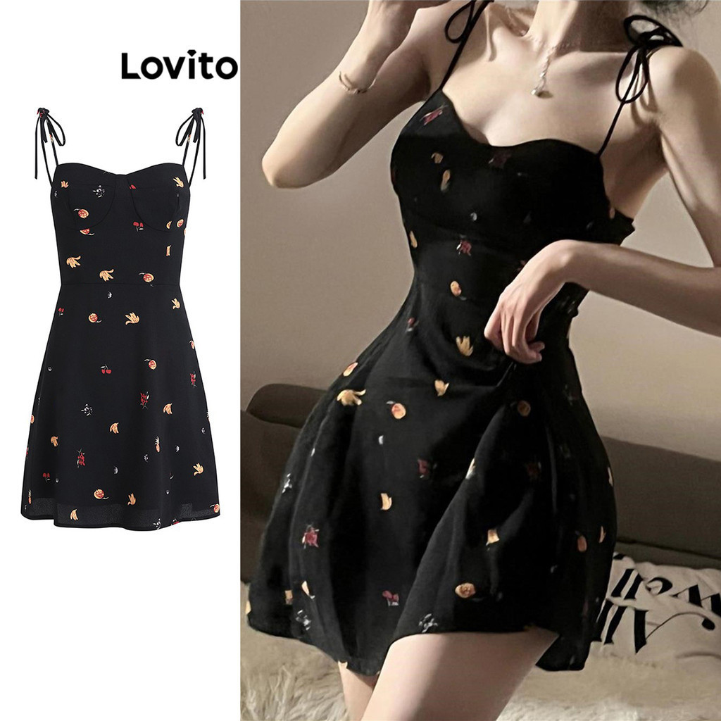 Lovito Vestido feminino casual Ditsy floral com renda estruturada LNE51429