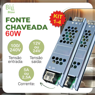Kit 4 Fonte Chaveada 5A-2.5A 12V-24V 60w P/ Cftv Fita Led Bivolt 110V-220V