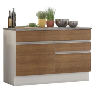 Balcão de Pia Armário de Cozinha 120 cm 1 Porta e 2 Gavetas (Com Tampo) Branco/Rustic Glamy Madesa em Oferta na Shopee