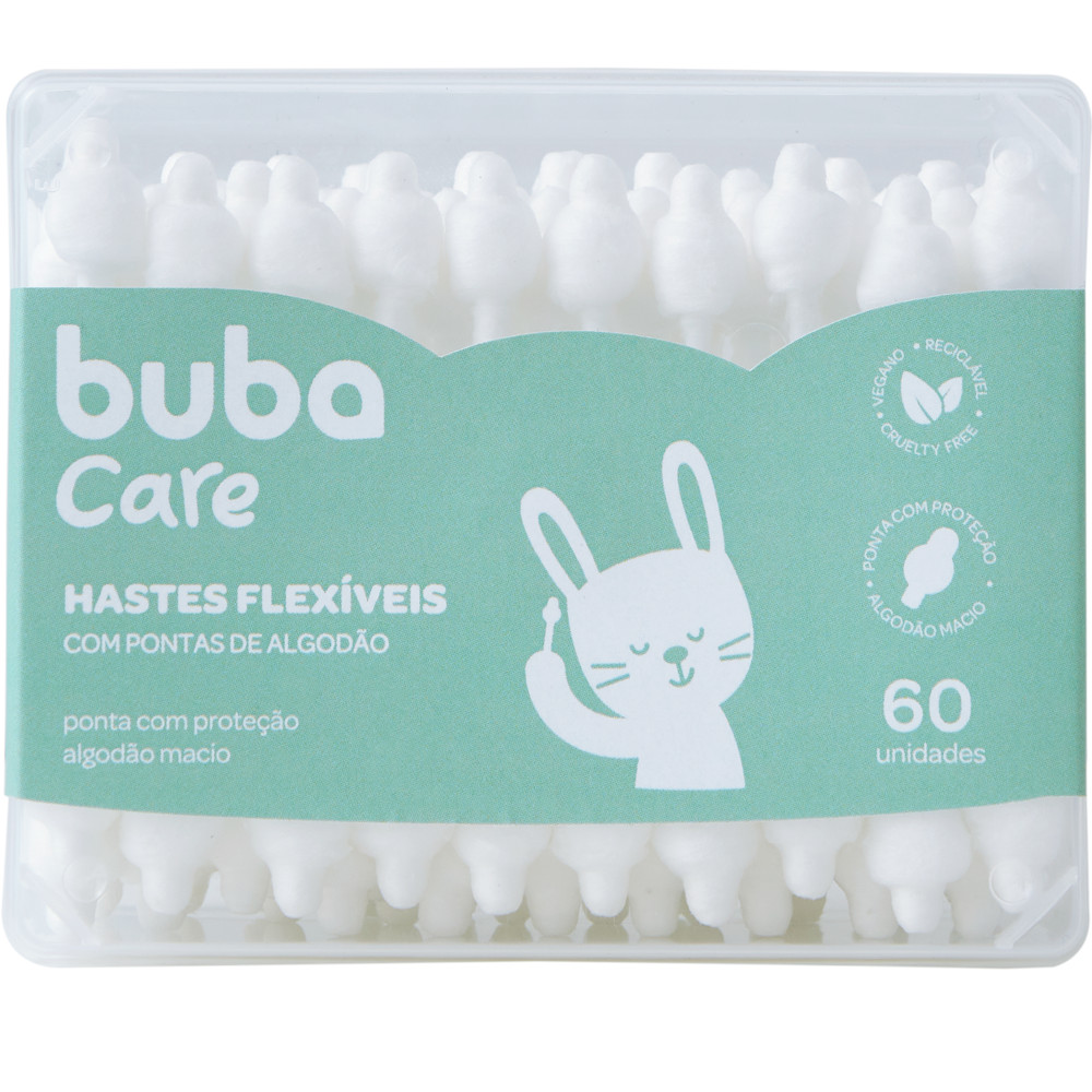 KIT 60 COTONETE HASTES BUBA FLEXÍVEIS BABY 60 UNIDADES