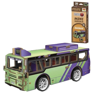 Quebra Cabeça de Madeira 3D Mini Veículo Ônibus - Dm Toys