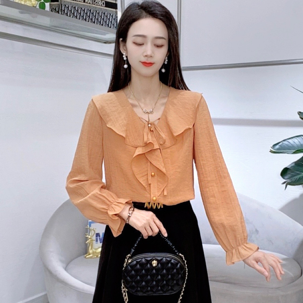 Camisa de Chiffon Feminina de Manga Longa 2024 Nova, Solta e Estilosa ...