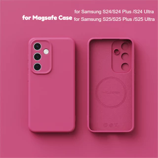 Bonito Rosa Líquido Silicone Magnético Caso Para Samsung Galaxy S25 Ultra S24 Plus S23 Macio Capa De Proteção Casos S25 