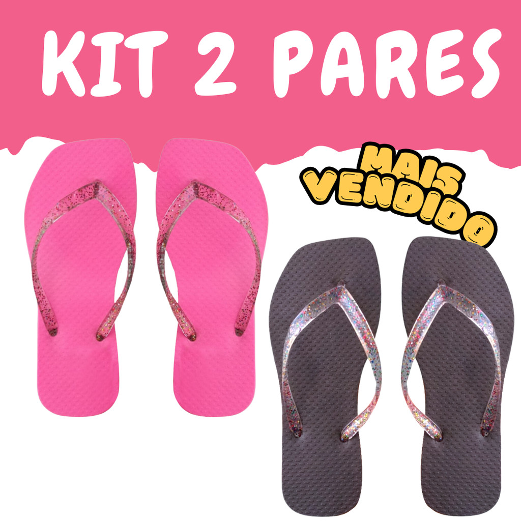 Kit 2 Pares Chinelo de Borracha Feminino Ultra Confortável, Leve e ...