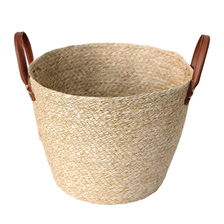 Cesto de Fibra Natural Mocca C/ Alça Ø28x22cm p/ Organização Decoração 3012