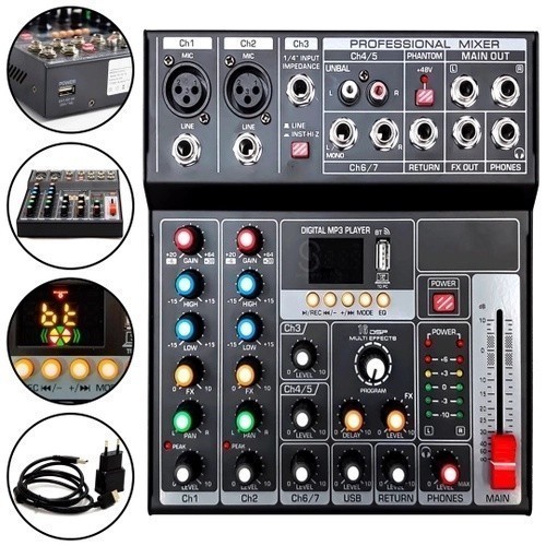 Mesa De Som 5 Canais Mp3 Estéreos Efeitos Usb Tomate