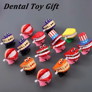 Dental Gift Teeth Shape Clockwork Relógio Em Forma De Dentes Brinquedo Fofo Com Corrente Novidade String Up Jumping Mouth Toys Crianças Pequenos Brinquedos De Natal De Halloween Lembrança