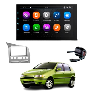 Central Multimídia Carplay 7" Câmera de Ré Borboleta Moldura 2din Palio G1 1998 1999 200 2001 2002
