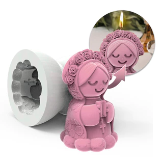 Molde de Silicone Artesanal Nossa Senhora com Terço 6cm | Religioso | Vela Artesanal | Biscuit
