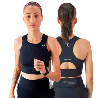 Top de Sustentação Running All Black com bolsos Corrida atletismo Academia Treino