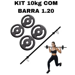 Kit Musculação Pump - Barra + 10Kg De Anilhas Pintadas +Presilhas