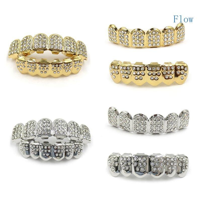 Fluxo Nicho Dentes Prata Dourada Banhados Com Diamante Hip hop Top Face Inferior Grills All-match-Rapper